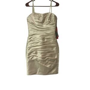 Adrianna Papell NWT Strapless Satin Cocktail Pleated Dress Champagne Size 2